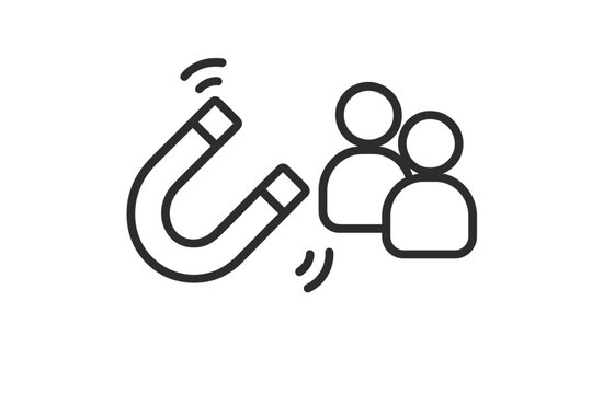 Lead generation magnet concept. Customer attraction icon for business and marketing. Inbound marketing strategy to attract new clients. Audience engagement and influence symbol.