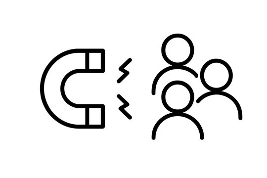 Lead generation and inbound marketing concept. Customer attraction with a magnet. Attracting clients and consumers. Audience engagement and retention strategy vector illustration.