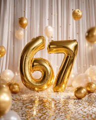 Obraz premium Festive Celebration Decoration with Golden Balloons and Numbers 67