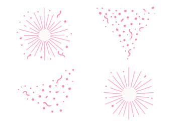 Pink abstract confetti and starburst shapes vector set with transparent background, decorative party elements, celebration design, festive decoration illustration
