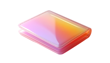A small, rectangular, glossy book or wallet with a gradient pink-to-orange ombre effect and a subtle textured edge