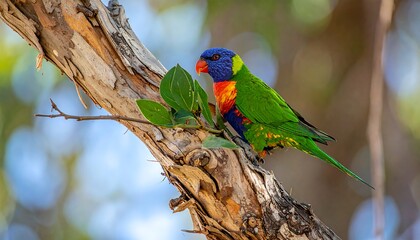 Colorful parrot on tree branch