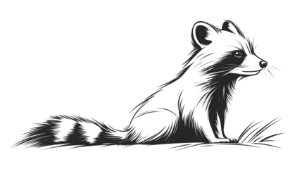 A long-bodied raccoon, its body oriented to the right of the image, facing forward. A series of minimalist line drawings, focusing on form and silhouette. isolated on a white background