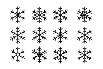 Minimalistic Snowflakes Line Icon Pack, Editable Stroke Vector Set of Winter Season Linear Pictograms for Cards, Apps, Banners, Posts, Transparent Background