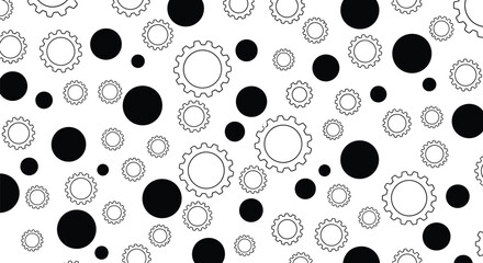 Seamless pattern of gears and circles on a white background editable stock