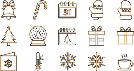Collection of christmas themed icons on a white background editable stock