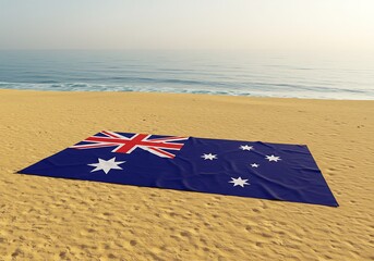 Australian flag on beach sand