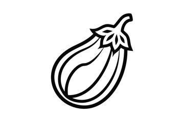 Black outline drawing of a fresh eggplant on a white background
