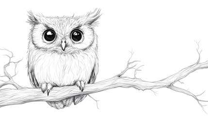 A minimalist line drawing of an owl looking wise. created with a single black pen stroke isolated on a white background