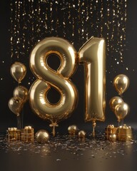 Golden Balloon Decoration for Birthday Celebration with Gifts