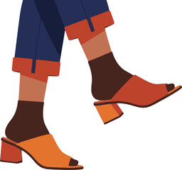 Illustration of legs wearing socks and open toe heeled shoes editable stock