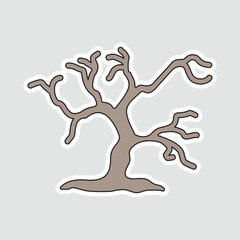 Spooky Twisted Tree Sticker. A cute and eerie vector illustration of a creepy, twisted black tree with a face, perfect for Halloween, spooky themes, and festive designs