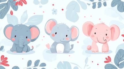 Cute elephants in a floral pattern