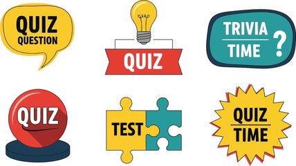 Illustration of quiz related icons on a white background art editable stock