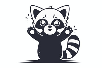 Cheerful Cartoon Raccoon with Striped Tail on White Background