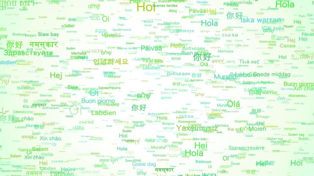 世界の言語で「こんにちは」上昇　グリーン　全63フレーズ（61言語）バージョン　ループ
