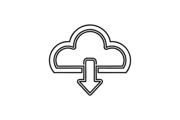 Cloud Download Icon, Graphic, Arrow Pointing Down, Outline Style on White Background