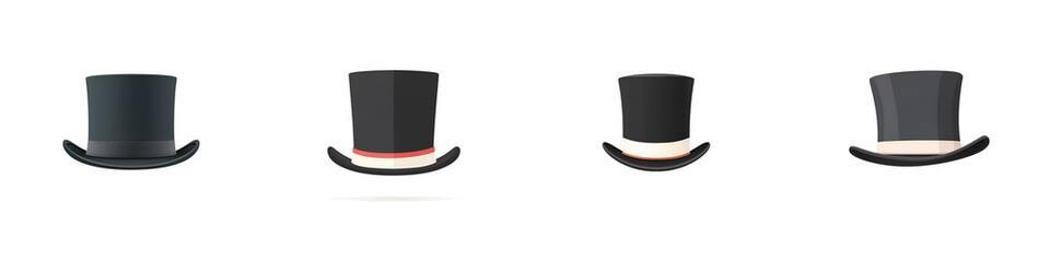 Elegant Top Hat Collection: Formal Headwear Vector Illustrations