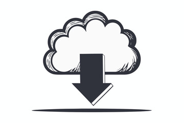 Cloud Downloading Icon Sketch Style on White Background Download Concept