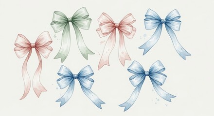 Beautiful collection of pastel satin ribbon bows for gift wrapping and decorations