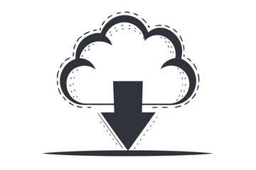 Cloud with Down Arrow, Download Symbol Icon, Hand Drawn Style, on White Background