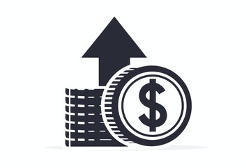 Coin Stack with Dollar Sign and Arrow Up, Increase, Growth, on White Background