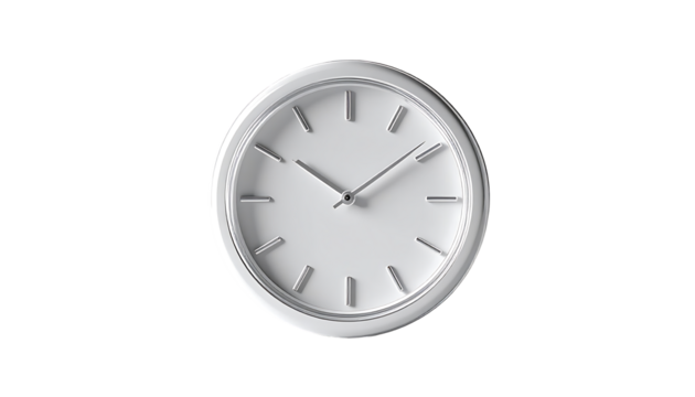 Minimalist white analog wall clock with simple hour markers, thin hands, and a subtle bezel
