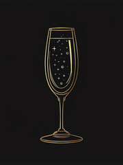 stylized illustration of champagne flute filled with sparkling beverage on elegant black background luxury celebration drink festive party toast alcohol glass minimalist design modern art