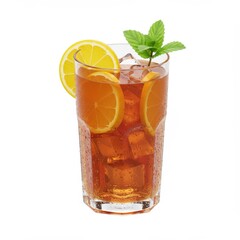 Refreshing iced tea with lemon slices and mint garnish, presented in a clear glass tumbler.