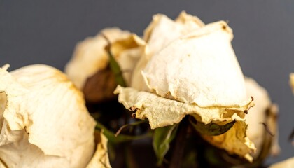 Dried roses, creamy white, close-up