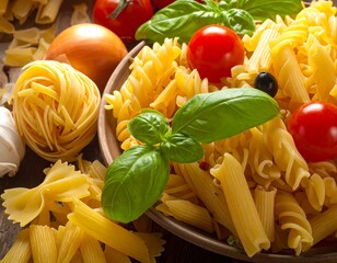 Colorful pasta and vegetables