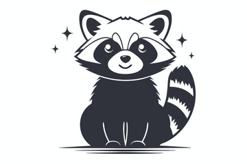 Cute Raccoon Illustration, Design, Black and White with Stars and Striped Tail