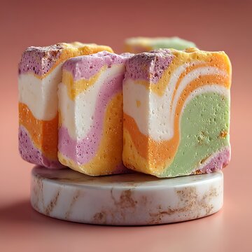 Colorful square marshmallows pastel swirl pattern sweet confecti