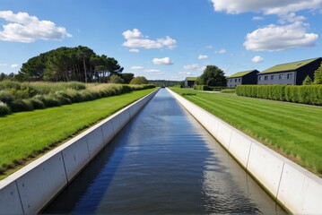 Tranquil waterway reflection rural landscape photography clear blue sky aerial view serenity and nature