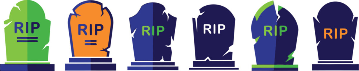 Colorful gravestones with rip text vector illustration for halloween celebration
