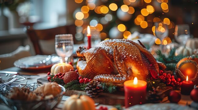 Cozy Thanksgiving Dinner with Roasted Turkey and Festive Decor