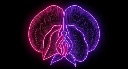 Obraz premium Neon Glowing Sweet Pea Flower with Layered Neon Pink and Purple Glow