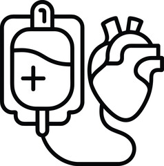 Medical Icon of Heart Connected to IV Blood Bag transfusion health