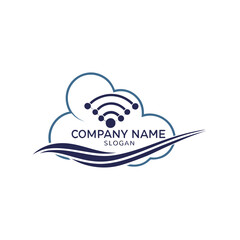 A modern logo design featuring a cloud and network connection illustration