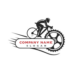 Obraz premium Mountain biker silhouette integrated with a gear and company branding