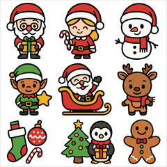 Big Set of Cute Christmas Characters Cartoon Vector