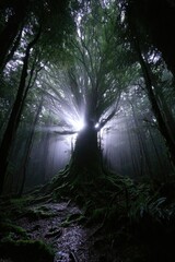 Mystical Forest Tree With Sunlight