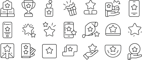 Set of star rating and achievement icons in outline style Keywords: star rating, achievement
