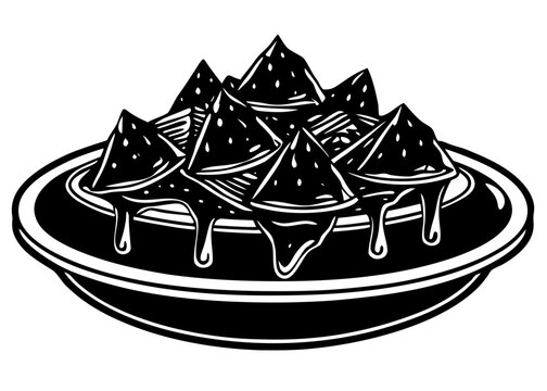 black and white nachos on plate clip art preview