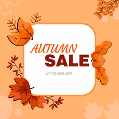 Autumn Sale Banner with Fall Leaves Vector Illustration