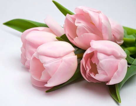 Delicate pink tulips on a white background