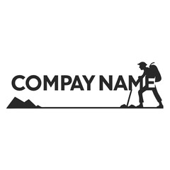 Fototapeta premium Silhouette of a hiker with mountains and company name logo