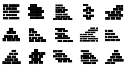 Arrangement of black brick shapes on a stark white background design