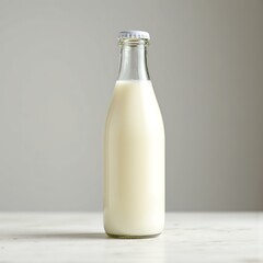 Fresh Milk in Glass Bottle on Neutral Background for Food Photography