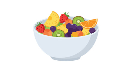 A colorful fruit salad presented in a simple white bowl illustration